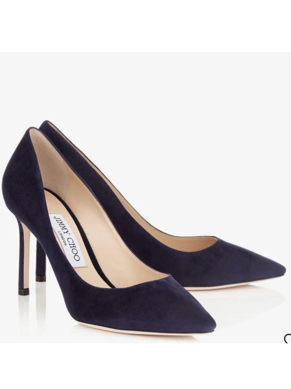 Jimmy Choo Romy 100 Navy Suede Pointed Toe Heels 37.5